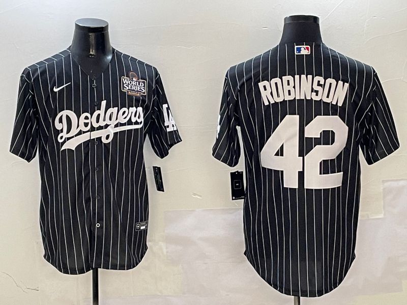 Men Los Angeles Dodgers #42 Robinson Black Stripe Jointly Name 2025 Nike MLB Jersey style 4->los angeles dodgers->MLB Jersey